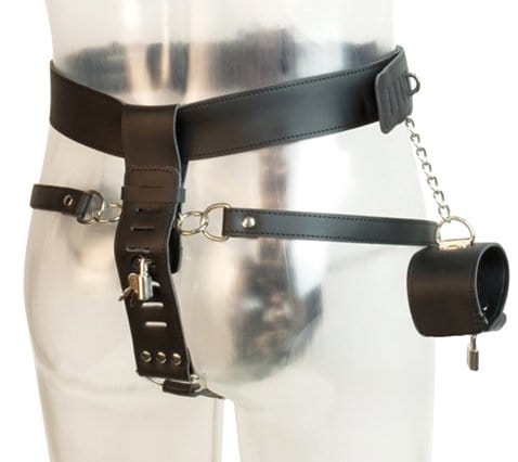 7215M      Locking Male Chastity Cage Belt with Chained Locking Wrist Cuffs Chastity   , Sub-Shop.com Bondage and Fetish Superstore