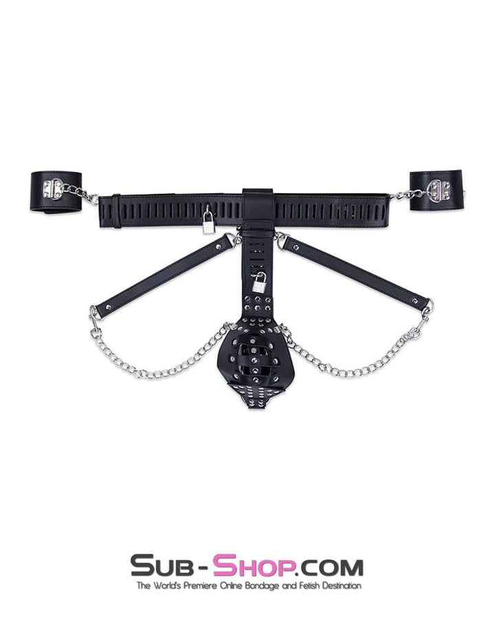 7215M      Locking Male Chastity Cage Belt with Chained Locking Wrist Cuffs Chastity   , Sub-Shop.com Bondage and Fetish Superstore