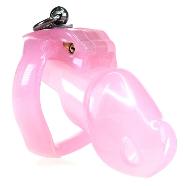 7233M      Sissy’s Clitty Leash Locking Pink Chastity with Lead Ring, Small Base Cock Ring Size Chastity   , Sub-Shop.com Bondage and Fetish Superstore