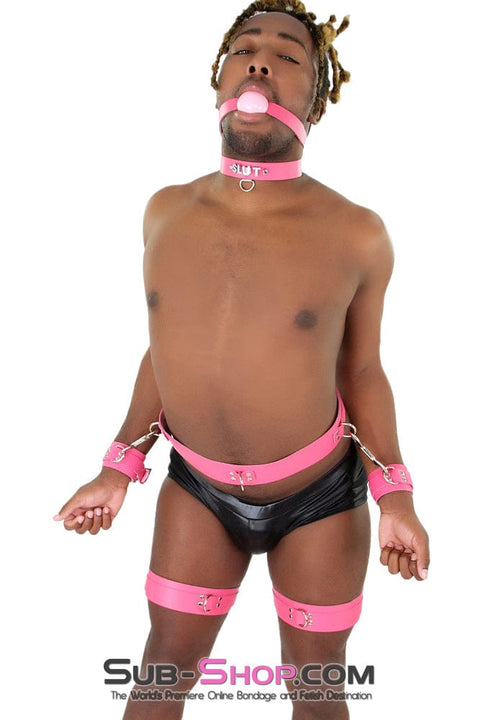 7238A-SIS      Hot Pink Sissy Leather Thigh Cuffs Sissy   , Sub-Shop.com Bondage and Fetish Superstore