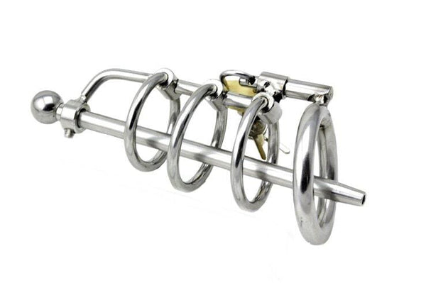 7240AR      Gates of Hell Locking Steel Chastity Device with Removable Adjustable 6” Hollow Urethral Penis Plug Steel Bondage   , Sub-Shop.com Bondage and Fetish Superstore