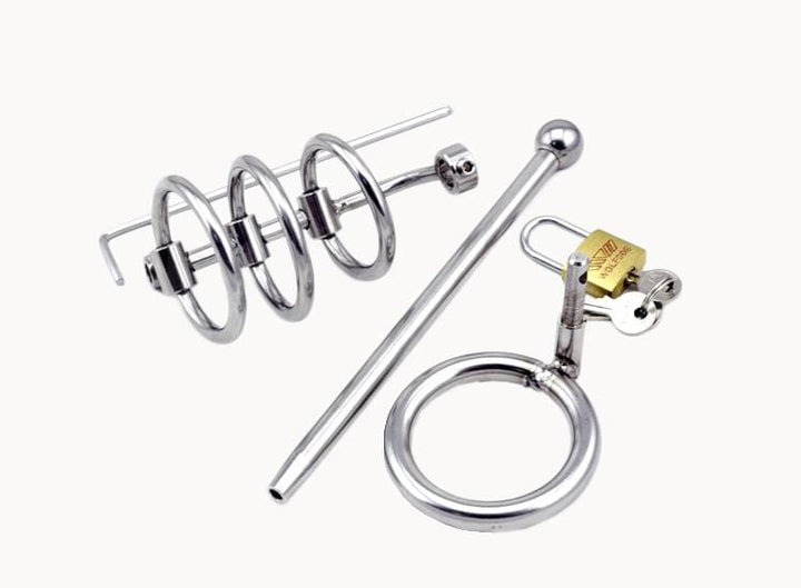 7240AR      Gates of Hell Locking Steel Chastity Device with Removable Adjustable 6” Hollow Urethral Penis Plug Steel Bondage   , Sub-Shop.com Bondage and Fetish Superstore