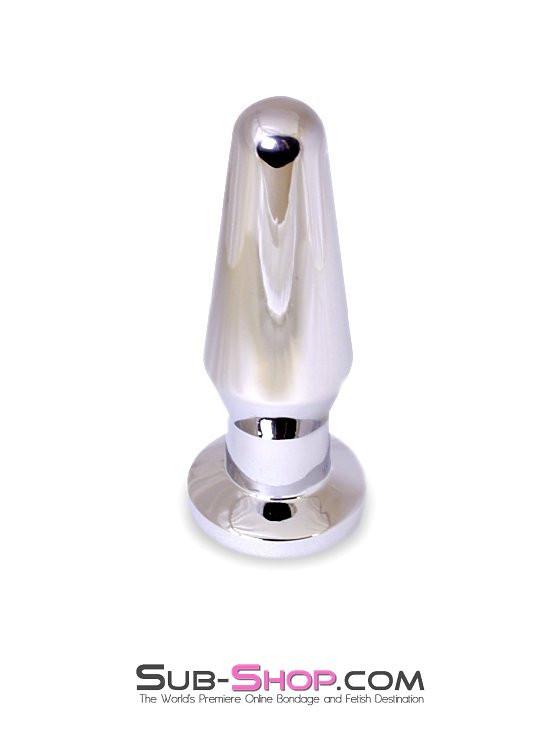 7244AE     Chromed Steel Classic Butt Plug with Pink Crystal Base Butt Plug   , Sub-Shop.com Bondage and Fetish Superstore