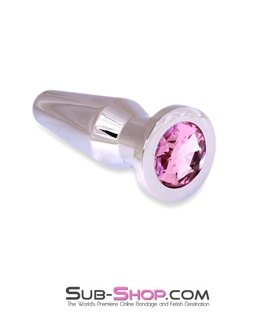 7244AE     Chromed Steel Classic Butt Plug with Pink Crystal Base Butt Plug   , Sub-Shop.com Bondage and Fetish Superstore