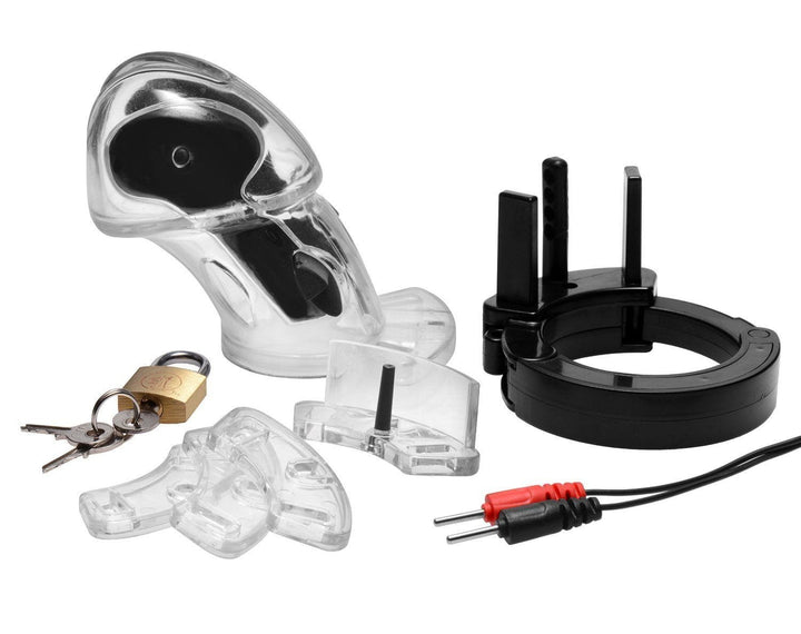 7247AR      Electro Stim Clear Polycarbonate Locking Cock Cage Chastity Device Chastity   , Sub-Shop.com Bondage and Fetish Superstore