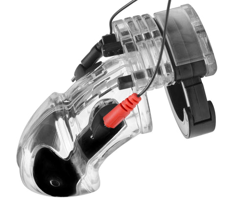 7247AR      Electro Stim Clear Polycarbonate Locking Cock Cage Chastity Device Chastity   , Sub-Shop.com Bondage and Fetish Superstore