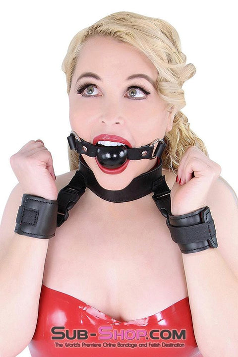 7257DL       Padded Connected Collar to Wrist Cuff Set - MEGA Deal Black Friday Blowout   , Sub-Shop.com Bondage and Fetish Superstore