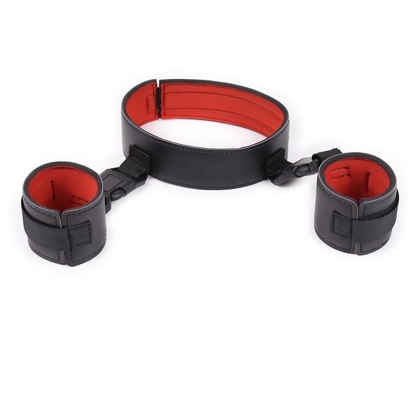 7257DL       Padded Connected Collar to Wrist Cuff Set - MEGA Deal Black Friday Blowout   , Sub-Shop.com Bondage and Fetish Superstore
