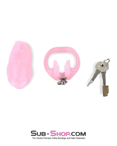 7265M      Sissy’s Clitty Leash Locking Pink Chastity with Lead Ring, Large Base Cock Ring Size Chastity   , Sub-Shop.com Bondage and Fetish Superstore
