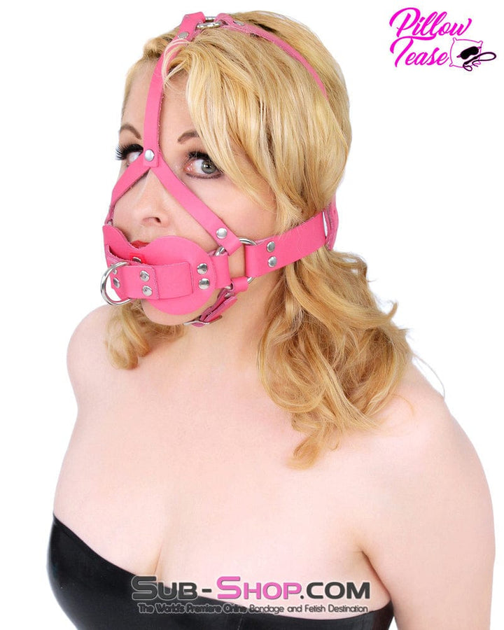 7281A      Pink Leather Double Mouth Guard Trainer Gags   , Sub-Shop.com Bondage and Fetish Superstore