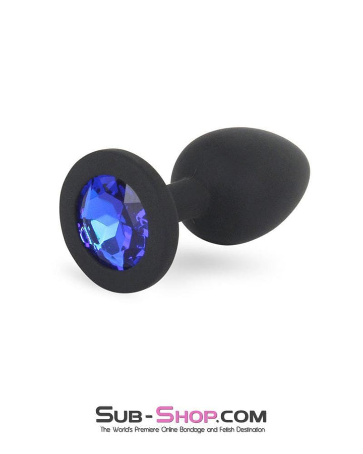 7296M      Mini Black Silicone Butt Plug with Sapphire Crystal - LAST CHANCE - Final Closeout! MEGA Deal   , Sub-Shop.com Bondage and Fetish Superstore