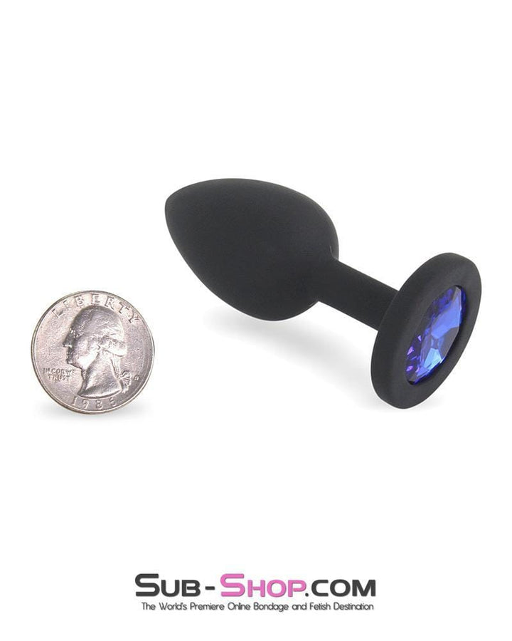7296M      Mini Black Silicone Butt Plug with Sapphire Crystal - LAST CHANCE - Final Closeout! MEGA Deal   , Sub-Shop.com Bondage and Fetish Superstore