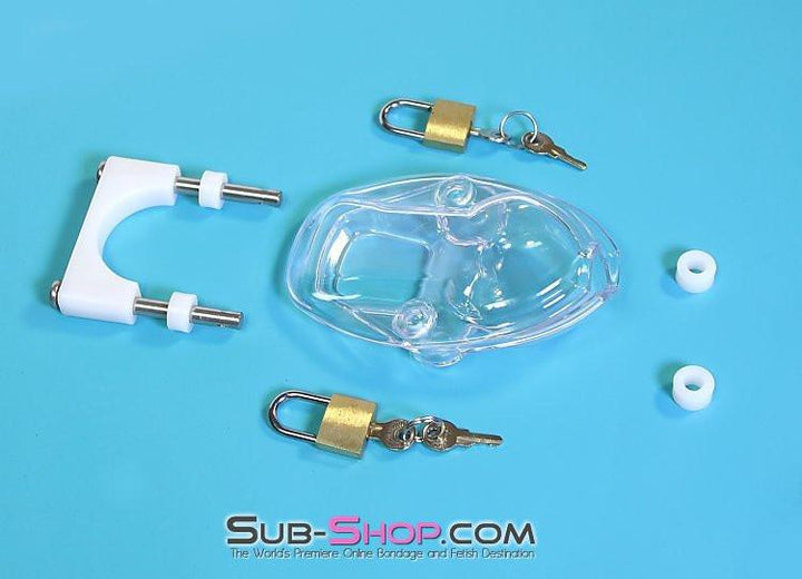 7322AR      Clearly Crushed Locking Cock and Ball Chastity Torture Set Chastity   , Sub-Shop.com Bondage and Fetish Superstore