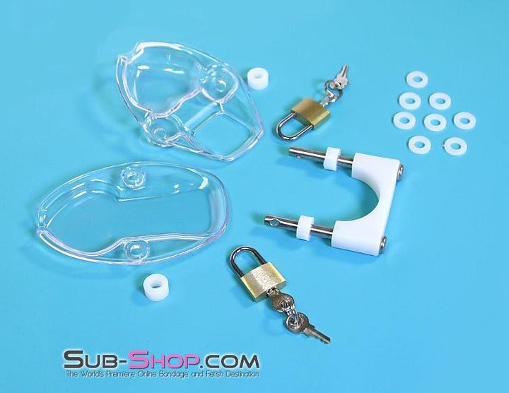 7322AR      Clearly Crushed Locking Cock and Ball Chastity Torture Set Chastity   , Sub-Shop.com Bondage and Fetish Superstore