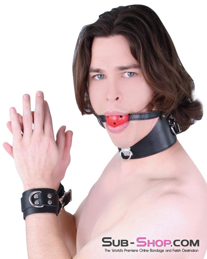7326MQ      Black Posture Collar with Breather Gag Collar   , Sub-Shop.com Bondage and Fetish Superstore