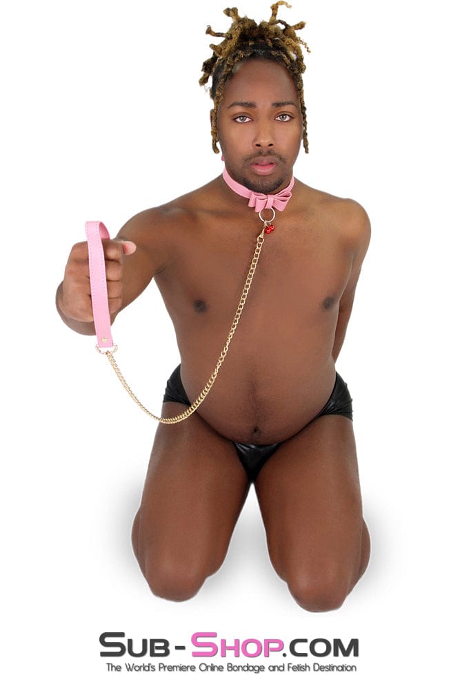 7337M-SIS      Precious Sissy Boi Accessory Pet Bow Bondage Slave Collar with Bell and Gold Fetish Mistress Chain Leash Sissy   , Sub-Shop.com Bondage and Fetish Superstore