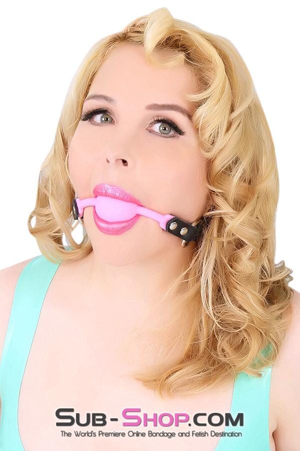 7363A      Silicone Premium Leather Strap Pink Ball Gag Ballgag   , Sub-Shop.com Bondage and Fetish Superstore
