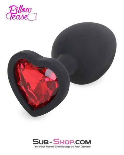 7382M      Small Black Silicone Butt Plug with Red Heart Gem - LAST CHANCE - Final Closeout! MEGA Deal   , Sub-Shop.com Bondage and Fetish Superstore