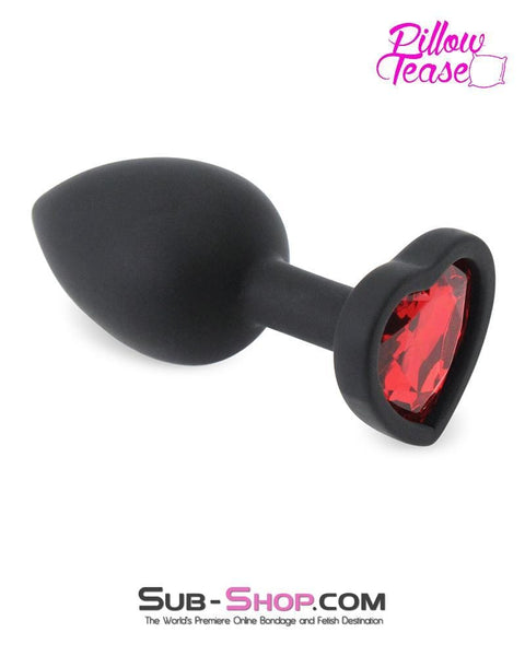 7382M      Small Black Silicone Butt Plug with Red Heart Gem - LAST CHANCE - Final Closeout! MEGA Deal   , Sub-Shop.com Bondage and Fetish Superstore