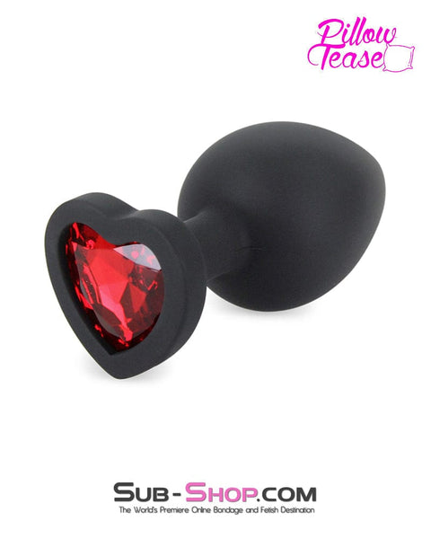 7384M      Large Black Silicone Butt Plug with Ruby Heart Gem - LAST CHANCE - Final Closeout! MEGA Deal   , Sub-Shop.com Bondage and Fetish Superstore