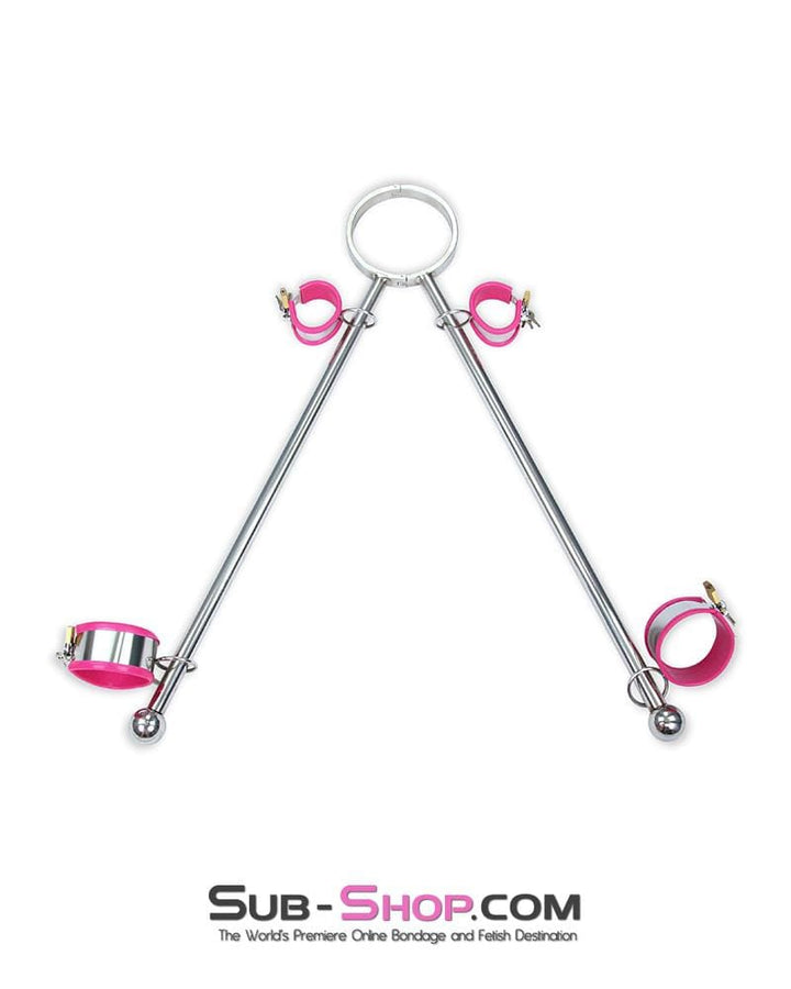 0739M      Iron Maiden Tripod Bondage Collar Rig with Pink Rubber Lined Steel Wrist and Ankle Cuffs Bondage Set   , Sub-Shop.com Bondage and Fetish Superstore