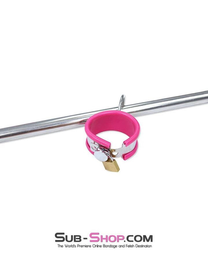 0739M      Iron Maiden Tripod Bondage Collar Rig with Pink Rubber Lined Steel Wrist and Ankle Cuffs Bondage Set   , Sub-Shop.com Bondage and Fetish Superstore