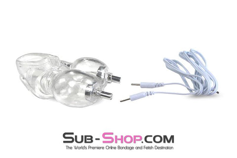 0748RS      Electro-Sex Clear Silicone Ball Cage and Cock Ring Combo Electro-Stim   , Sub-Shop.com Bondage and Fetish Superstore