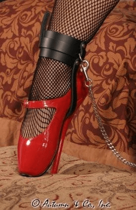 0751A-SIS      Sissy Slave Buckling Ankle & Shoe Cuffs, Black Leather Sissy   , Sub-Shop.com Bondage and Fetish Superstore
