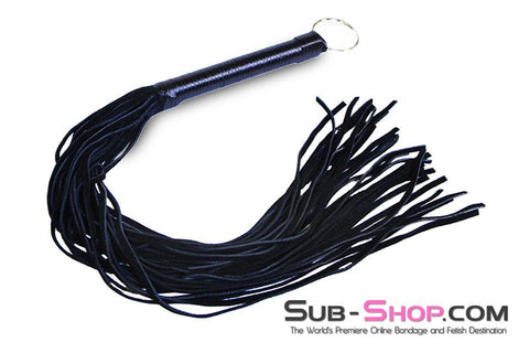 7796DL      Suede Tail 24” Flogger Whip with Satin Wrapped Handle and Hanging Ring Whip   , Sub-Shop.com Bondage and Fetish Superstore