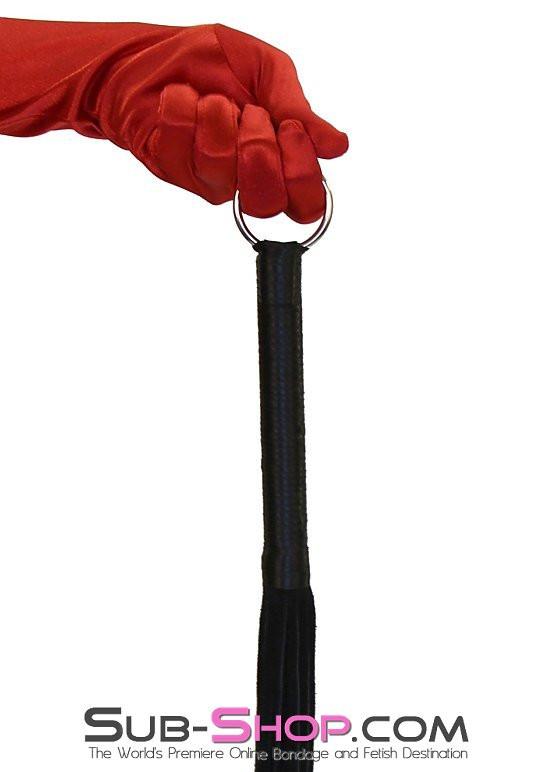 7796DL      Suede Tail 24” Flogger Whip with Satin Wrapped Handle and Hanging Ring Whip   , Sub-Shop.com Bondage and Fetish Superstore