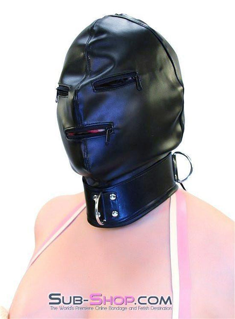 7803DL      Enslaved Full Hood with Collar, Zipper Eyes and Mouth Hoods   , Sub-Shop.com Bondage and Fetish Superstore