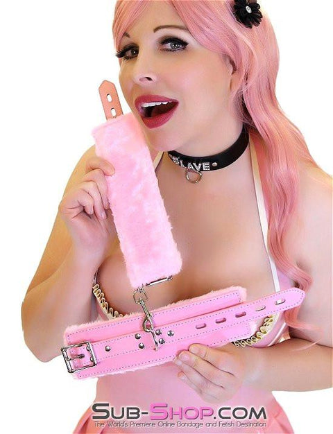 7832DL      Tickled Pink Fur Lined Locking Pink Wrist Bondage Cuffs - MEGA Deal MEGA Deal   , Sub-Shop.com Bondage and Fetish Superstore