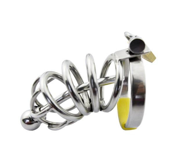 7857AR      Secret Crush Small Steel Cock Chastity Cage with Removable Urethral Sound Catheter Plug Chastity   , Sub-Shop.com Bondage and Fetish Superstore