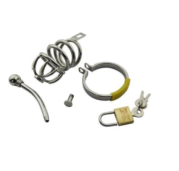 7857AR      Secret Crush Small Steel Cock Chastity Cage with Removable Urethral Sound Catheter Plug - MEGA Deal MEGA Deal   , Sub-Shop.com Bondage and Fetish Superstore