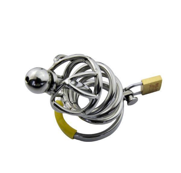 7857AR      Secret Crush Small Steel Cock Chastity Cage with Removable Urethral Sound Catheter Plug - MEGA Deal MEGA Deal   , Sub-Shop.com Bondage and Fetish Superstore