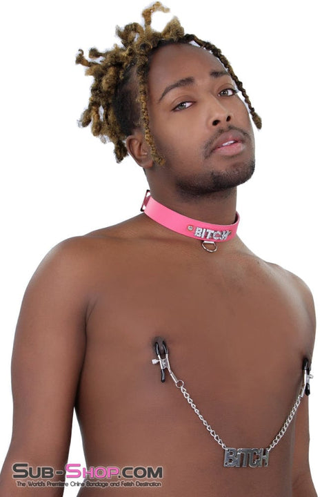 7173A      BITCH Hot Pink Leather Rhinestone Letter Collar - LAST CHANCE - Final Closeout! MEGA Deal   , Sub-Shop.com Bondage and Fetish Superstore