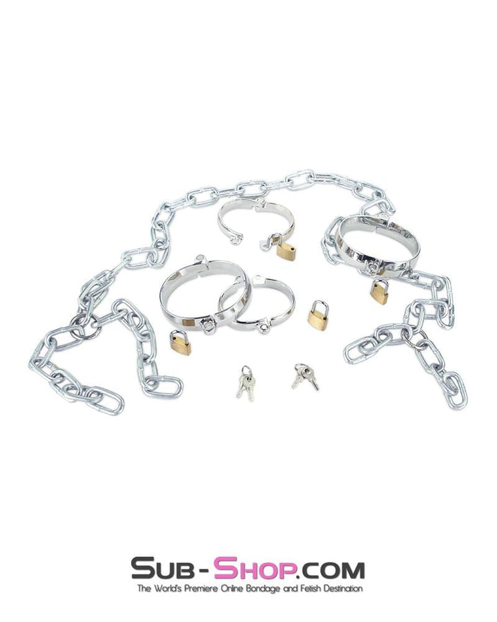 7917M      Locking Steel Wrist To Ankle Bondage Slave Serving Set with Chains Steel Bondage   , Sub-Shop.com Bondage and Fetish Superstore