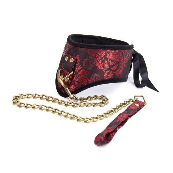 7918DL      Lusty Wench Brocade Lacing Chevron Style Bondage Collar with Leash - MEGA Deal Black Friday Blowout   , Sub-Shop.com Bondage and Fetish Superstore