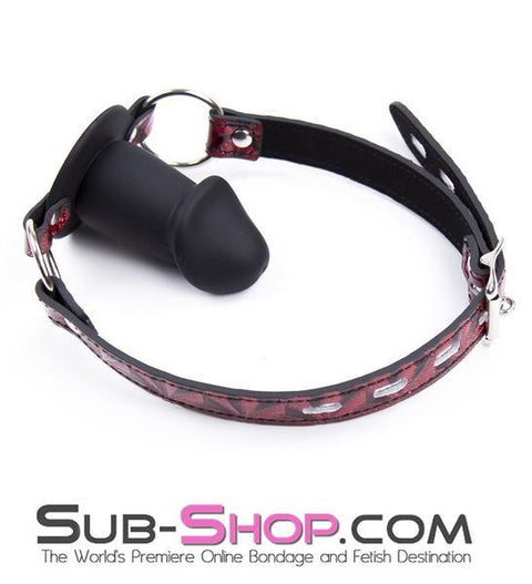 7944DL-SIS      Rough Sex Silicone Penis Gag with Locking Red Diamond Strap Sissy   , Sub-Shop.com Bondage and Fetish Superstore