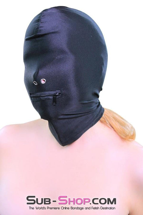 0810M      Zipper Mouth Soft Spandex Hood with Grometted Nose Holes - MEGA Deal Black Friday Blowout   , Sub-Shop.com Bondage and Fetish Superstore