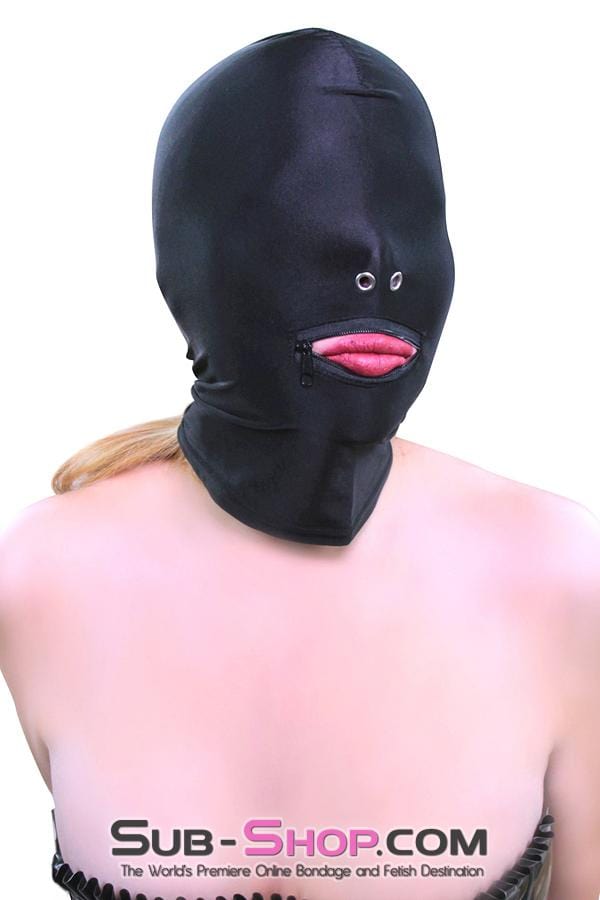 0810M      Zipper Mouth Soft Spandex Hood with Grometted Nose Holes - MEGA Deal Black Friday Blowout   , Sub-Shop.com Bondage and Fetish Superstore