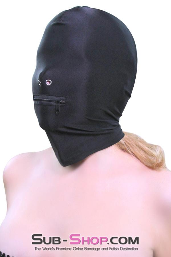 0810M      Zipper Mouth Soft Spandex Hood with Grometted Nose Holes - MEGA Deal Black Friday Blowout   , Sub-Shop.com Bondage and Fetish Superstore