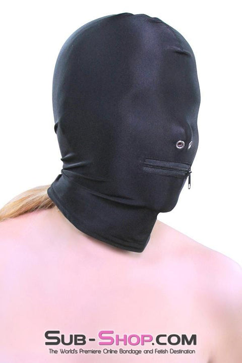 0810M      Zipper Mouth Soft Spandex Hood with Grometted Nose Holes - MEGA Deal Black Friday Blowout   , Sub-Shop.com Bondage and Fetish Superstore