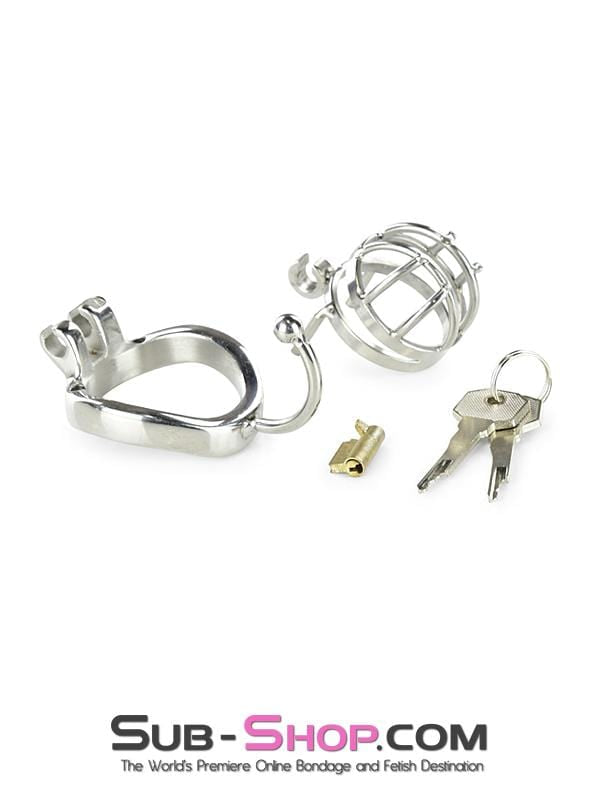 0840RS      Tiny Cage High Security Chromed Steel Male Chastity with Ball Separation Rod Chastity   , Sub-Shop.com Bondage and Fetish Superstore
