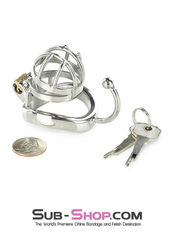 0840RS      Tiny Cage High Security Chromed Steel Male Chastity with Ball Separation Rod Chastity   , Sub-Shop.com Bondage and Fetish Superstore