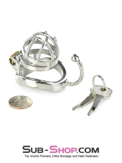 0840RS      Tiny Cage High Security Chromed Steel Male Chastity with Ball Separation Rod - MEGA Deal! Black Friday Blowout   , Sub-Shop.com Bondage and Fetish Superstore