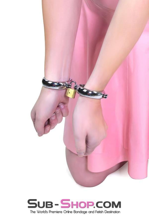 8723SM      Locking Chrome Wide Bracelet Wrist Cuffs Steel Bondage   , Sub-Shop.com Bondage and Fetish Superstore