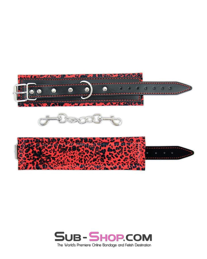 8799MQ      Red Leopard Padded Ankle Bondage Cuffs with Chain Connection - LAST CHANCE - Final Closeout! MEGA Deal   , Sub-Shop.com Bondage and Fetish Superstore
