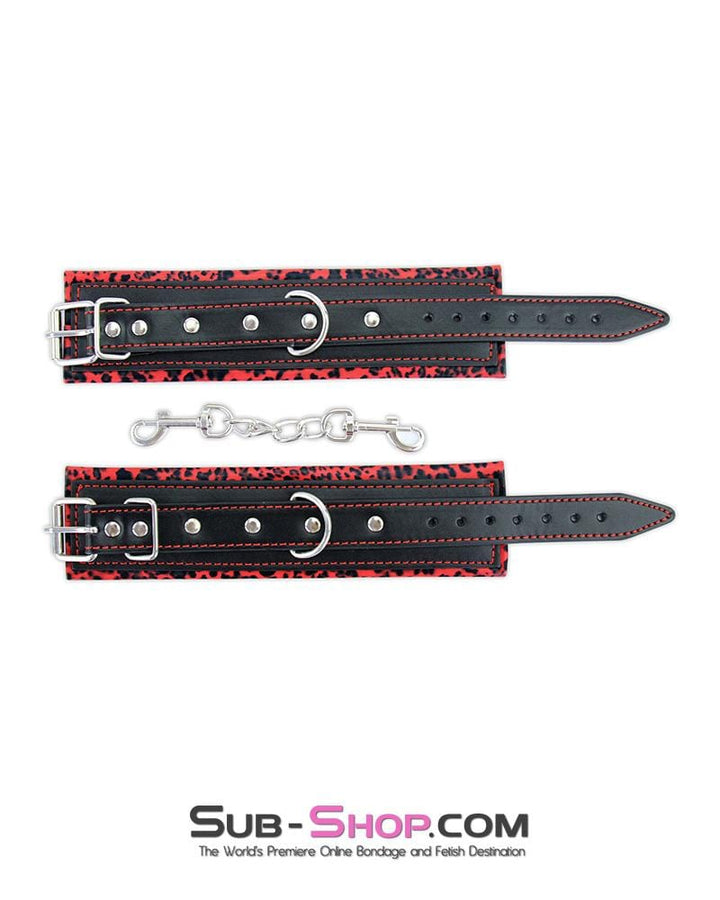 8799MQ      Red Leopard Padded Ankle Bondage Cuffs with Chain Connection - LAST CHANCE - Final Closeout! MEGA Deal   , Sub-Shop.com Bondage and Fetish Superstore