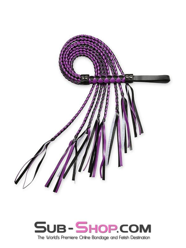 8806MQ      Black & Purple Braided Multi-Tail Flogger Whip   , Sub-Shop.com Bondage and Fetish Superstore